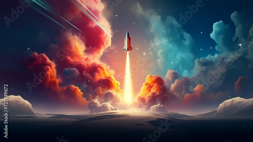Amazing scene of a space rocket launching from Earth photo