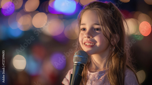 Little Girl Holding a Microphone and Smiling