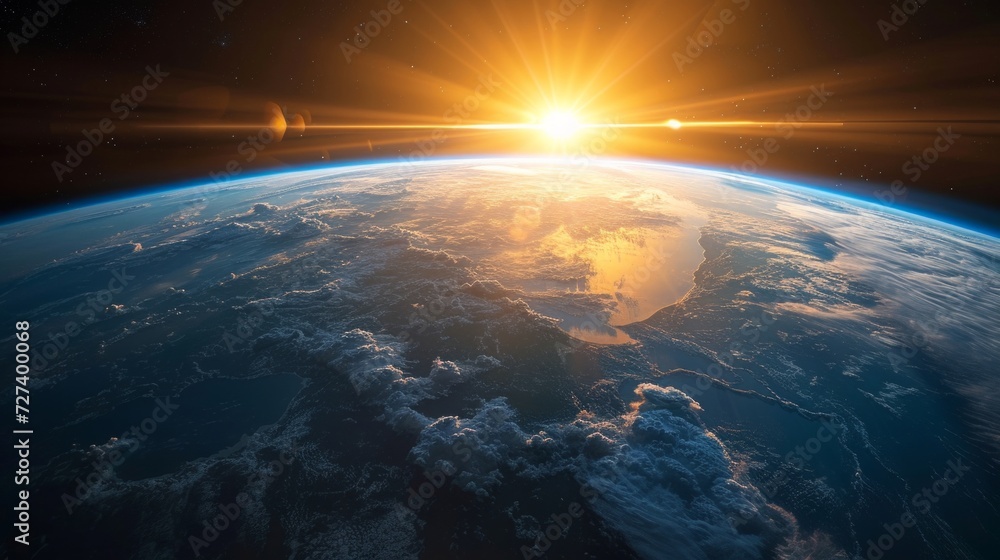 A breathtaking view of Earth from space, with continents and oceans illuminated by sunlight. A breathtaking view of Earth from space, with continents and oceans illuminated by sunlight.