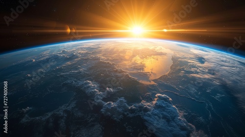 A breathtaking view of Earth from space, with continents and oceans illuminat...