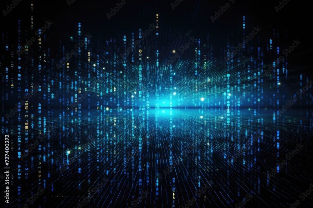 Blue and Black Background With Multiple Lines, Abstract Design for Graphic Projects, Technology background Big data concept Binary computer code, AI Generated