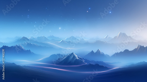 blue abstract winter mountain landscape under stars at night