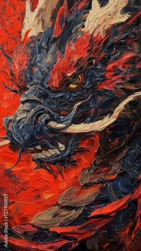 oil painting of Close-up of Chinese black Dragon Chinese Spring Festival