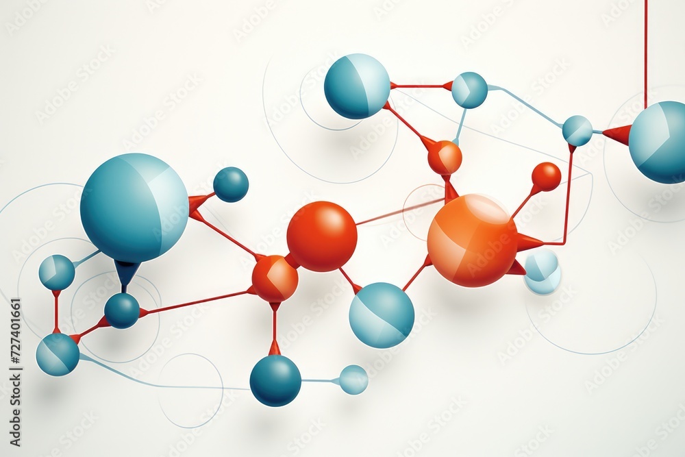 An image of a blue and red structure set against a clean, white background., Mono single amino acid molecule graphic design deocaration, AI Generated