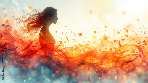 international women's day concept with woman silhouette colorful flowers and splash