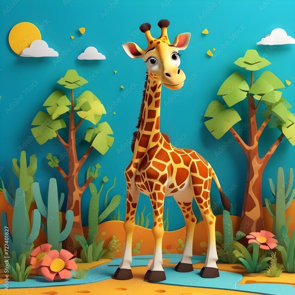 Giraffe in 3d. Illustration of a showy giraffe. Image made in AI. Stock ...