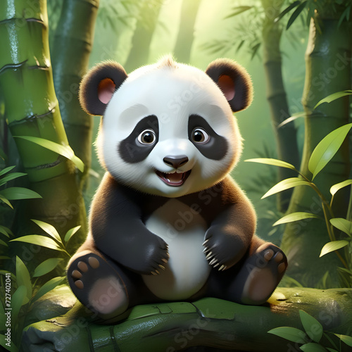 Cub panda in a forest. Fun animal in a friendly scene. Image made in AI.
