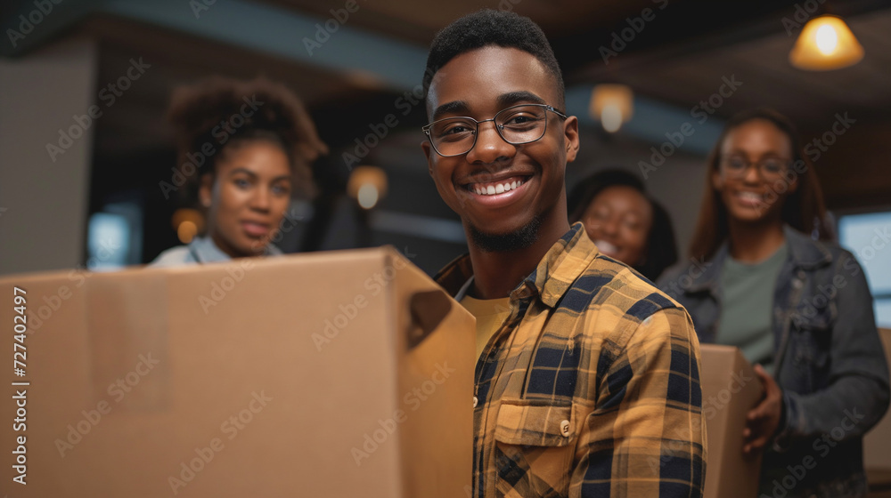 Group of People Standing Around a Cardboard Box Group of People Standing Around a Cardboard Box
