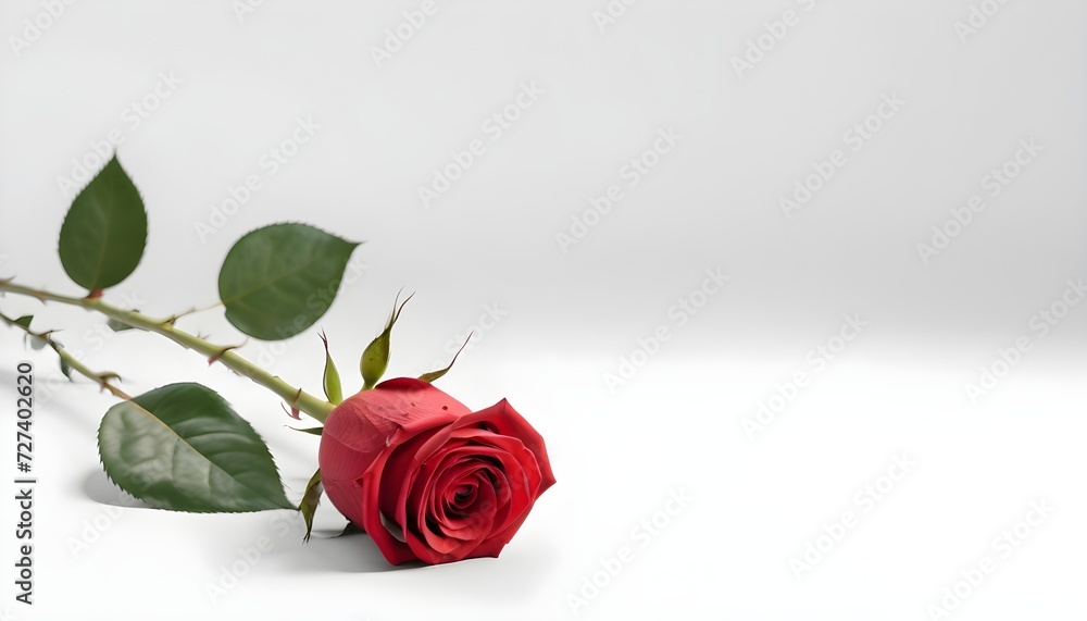 Fototapeta premium Red rose on white surface 