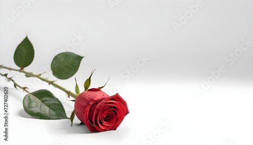 Red rose on white surface 
