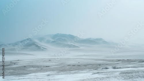 Minimalist and surrealist depictions of winter steppes landscapes