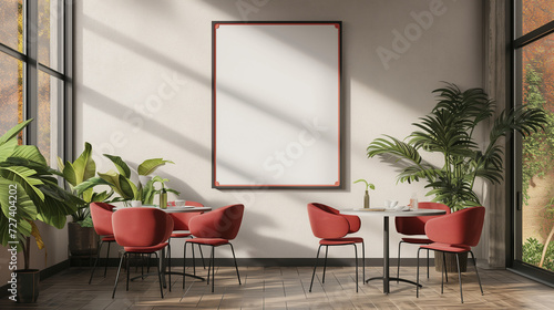 Empty blank wall mounted picture frame. Modern interior design. 3D render
