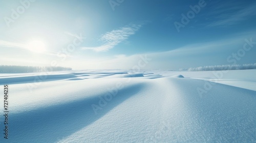 A serene, snowy landscape with pristine white expanses, exemplifying minimalist purity in winter.