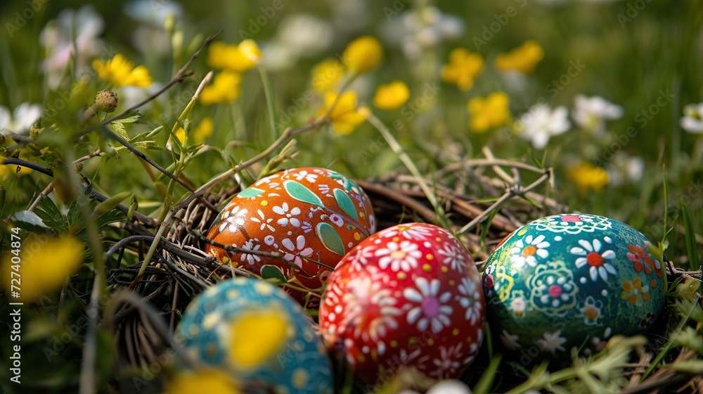 Easter scene in spring, family, easter with easter bunny Easter scene in spring, family, easter with easter bunny