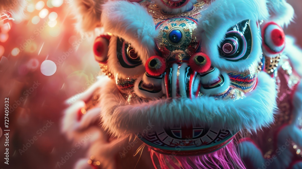 Chinese Spring Festival: Close-up of Lion Dance, Full-body Shot Chinese Spring Festival: Close-up of Lion Dance, Full-body Shot