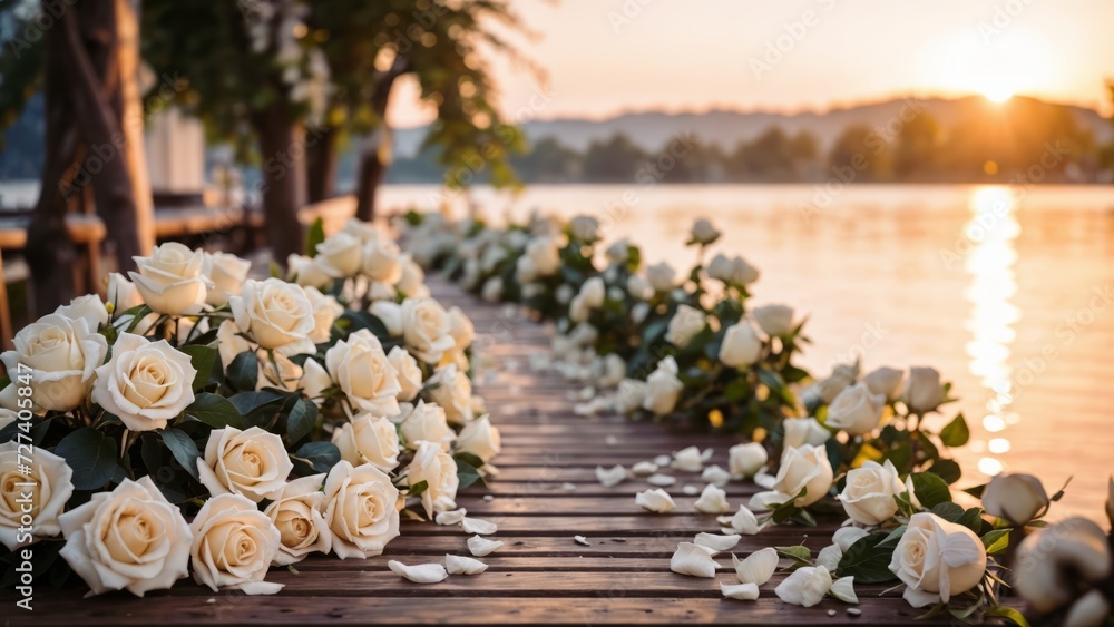 Fototapeta premium Romantic Wedding Archway Overlooking the Lake