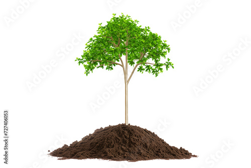 Growing Young Tree with Green Leaves  Planting with Dirt   Isolated on White Transparent Background - Growth Concept 