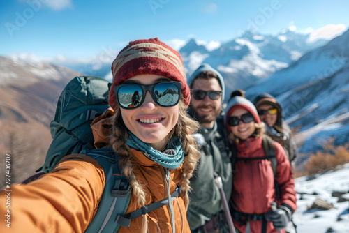 Mountain Memories: Friends Capturing Selfies on an Adventure Journey. Generative AI