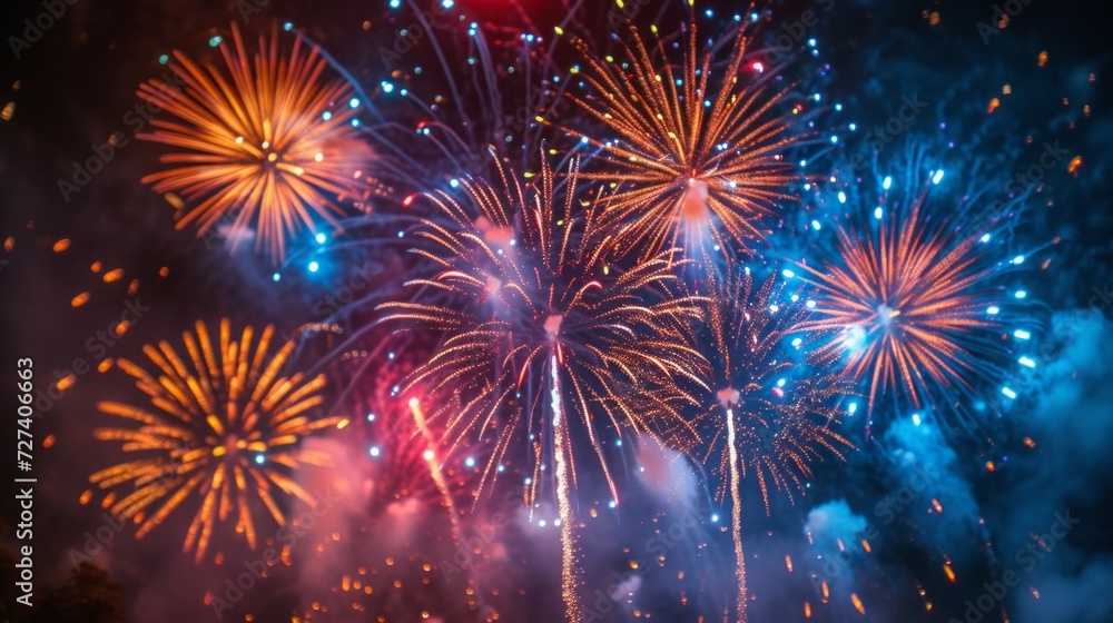Naklejka premium An explosion of colorful fireworks against a dark sky, marking a spectacular birthday finale.