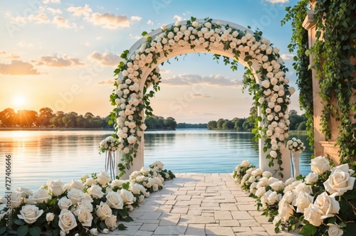 Romantic Wedding Archway Overlooking the Lake