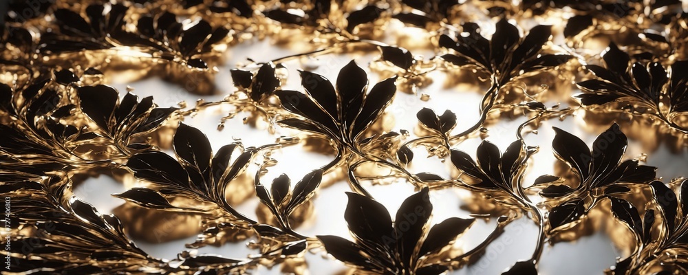there is a close up of a gold leafy pattern on a white surface