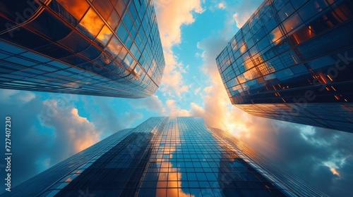 Futuristic skyscrapers reaching for the sky, a sleek cityscape with metallic ...