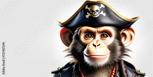 Portrait of a pirate monkey on a white background. Close-up. Generated AI