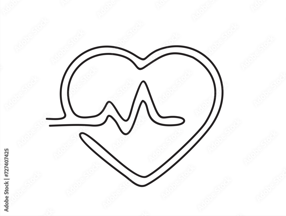 heart and pulse one line hand drawn, cardiogram sign, electrocardiogram heartbeat - stock vector heart and pulse one line hand drawn, cardiogram sign, electrocardiogram heartbeat - stock vector