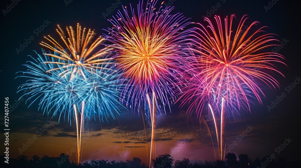 An explosion of colorful fireworks against a dark sky, marking a spectacular birthday finale.