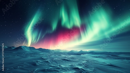 The aurora borealis painting the polar skies with vibrant hues of green and pink.