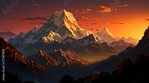 Stunning mountains, panoramic peaks PPT background © feng