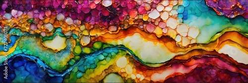 Abstract artwork in alcohol ink technique with splashes and dots of color. Brush stroke and splash color. Contemporary surrealist painting. Modern poster for wall decoration