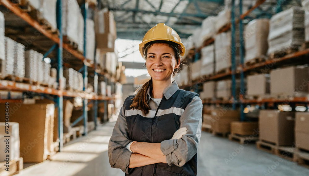 female worker in warehouse; logistician female worker in warehouse; logistician