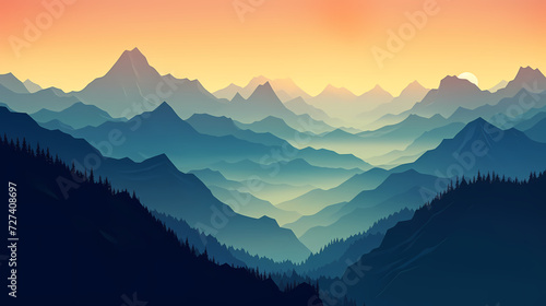 Stunning mountains, panoramic peaks PPT background © feng