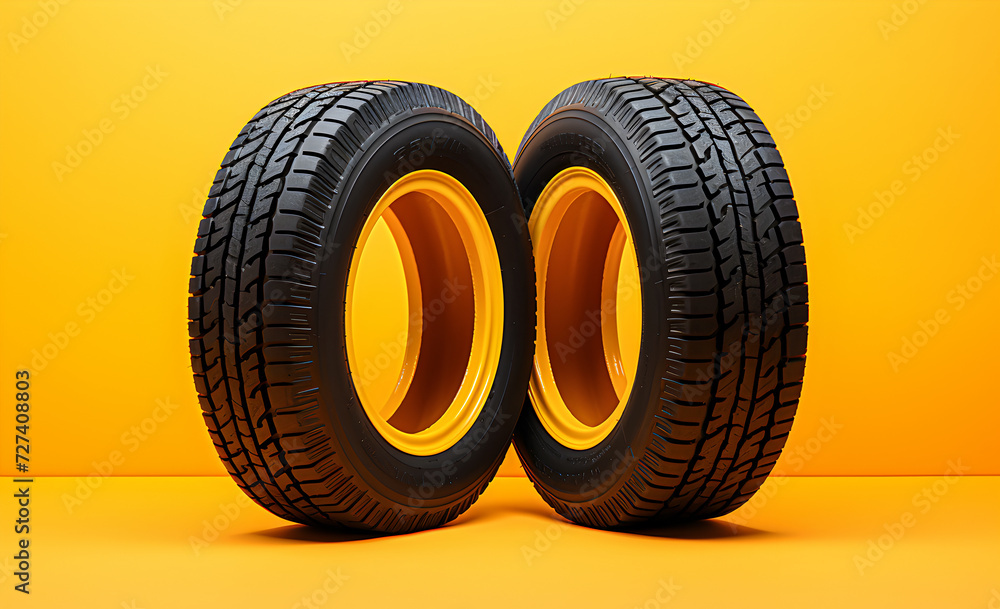 Tires on a bright yellow background