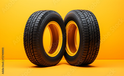 Tires on a bright yellow background