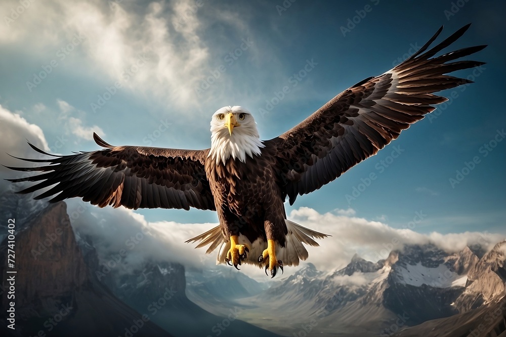 Fototapeta premium Breathtaking view of a majestic eagle soaring through the sky.
