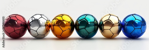 Isolated soccer balls one by one. Different versions - classic  golden  colorful.