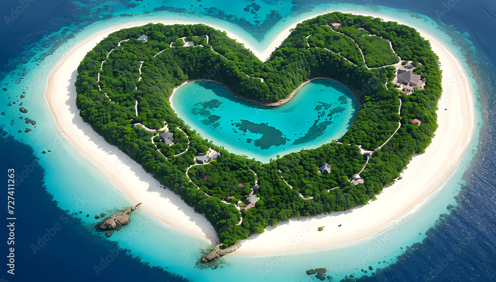 Tropical heart - shaped island