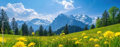 A Field With Yellow Flowers and Mountains in the Background