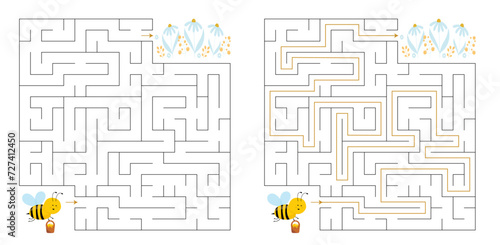 Labyrinth - Puzzle For Kids Helps Little Bee Reach Flower