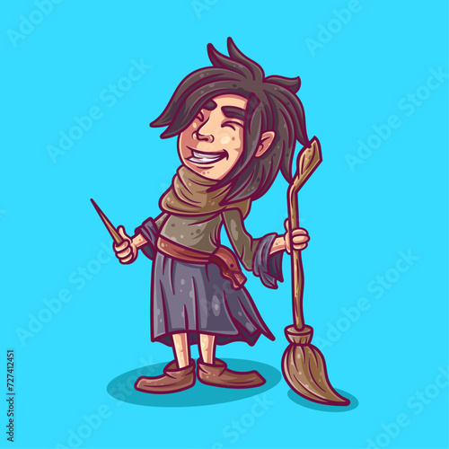 vector cute witch cartoon vector icon illustration people fashion icon concept