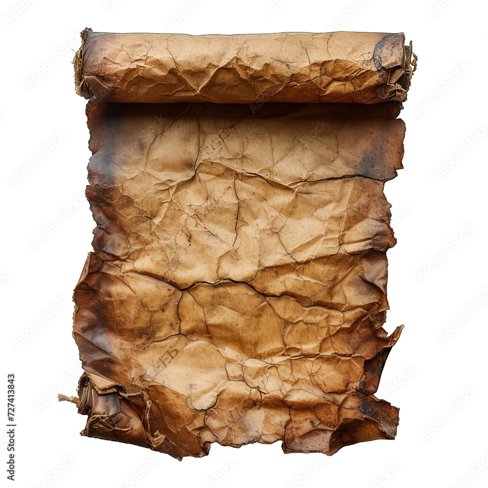 old paper scroll isolated on transparent background ,blank old paper scroll png ,generative ai