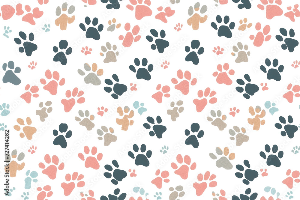 Pastel Cat Dog Paw Print Pattern