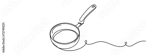 Frying pan icon line continuous drawing vector. One line Frying pan icon vector background. Frying pan icon. Continuous outline of a Frying pan icon. photo