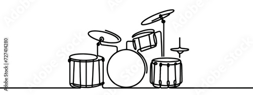 Drum set in one line. Drums drawing. Musical instrument. For different uses. Vector illustration