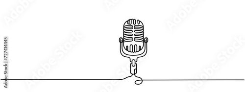 Single one line drawing vintage retro stage microphone. Old technology stand microphone concept for comedian at standup comedy show. Modern continuous line draw design graphic vector illustration