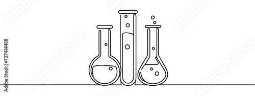 Continuous one line drawing of laboratory test tube. laboratory equipment line art vector illustration. Research and science concept. Editable stroke.