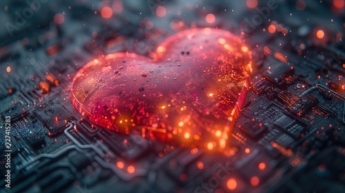 Na zdjęciu widać serce umieszczone na górze płyty głównej komputera.