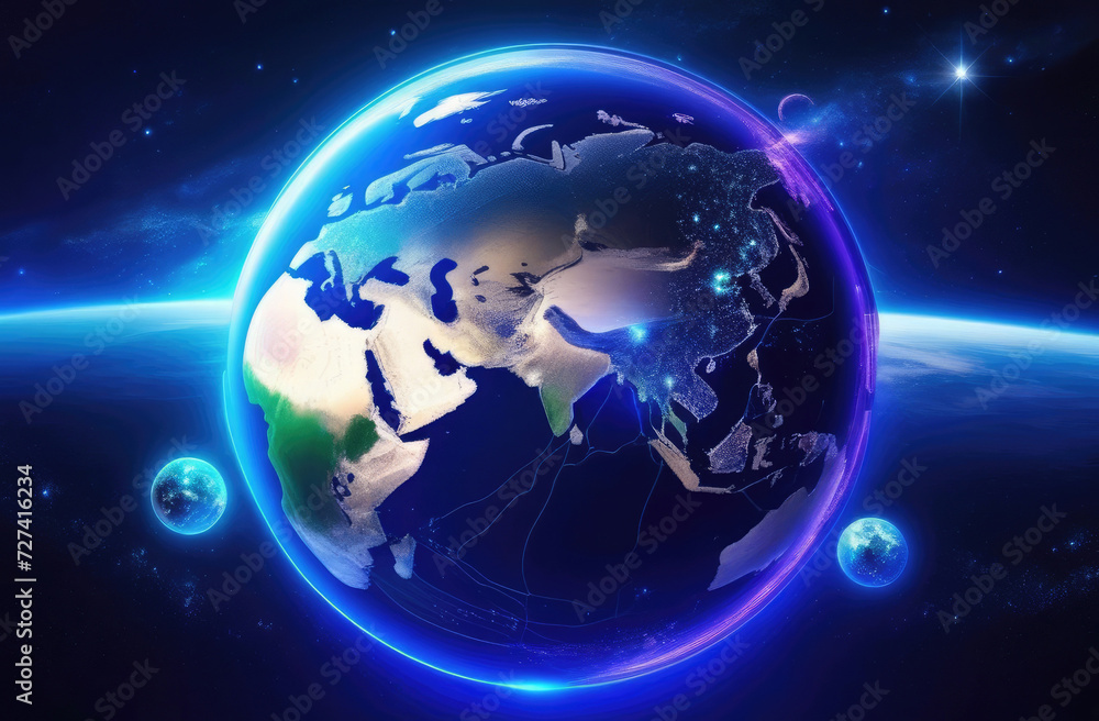 Planet earth from space with continents, meteorites, planets and stars around Planet earth from space with continents, meteorites, planets and stars around